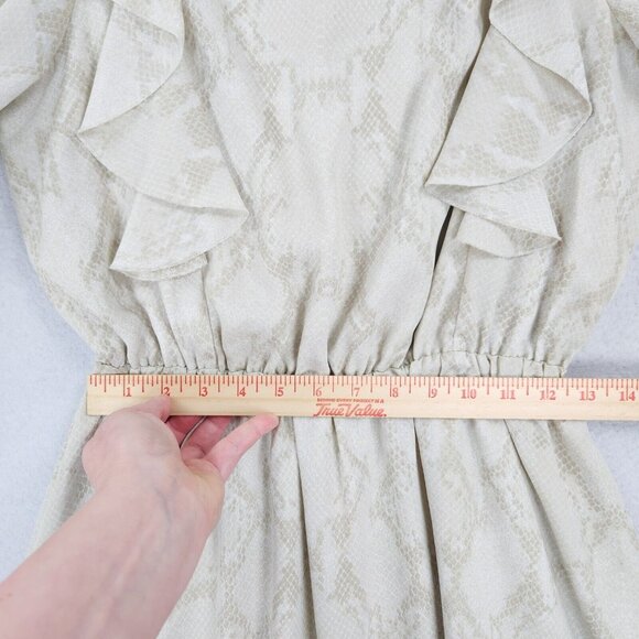 Banana Republic Dress Womens Small Cream Snakeskin Print Ruffle Lightweight - Picture 5 of 11